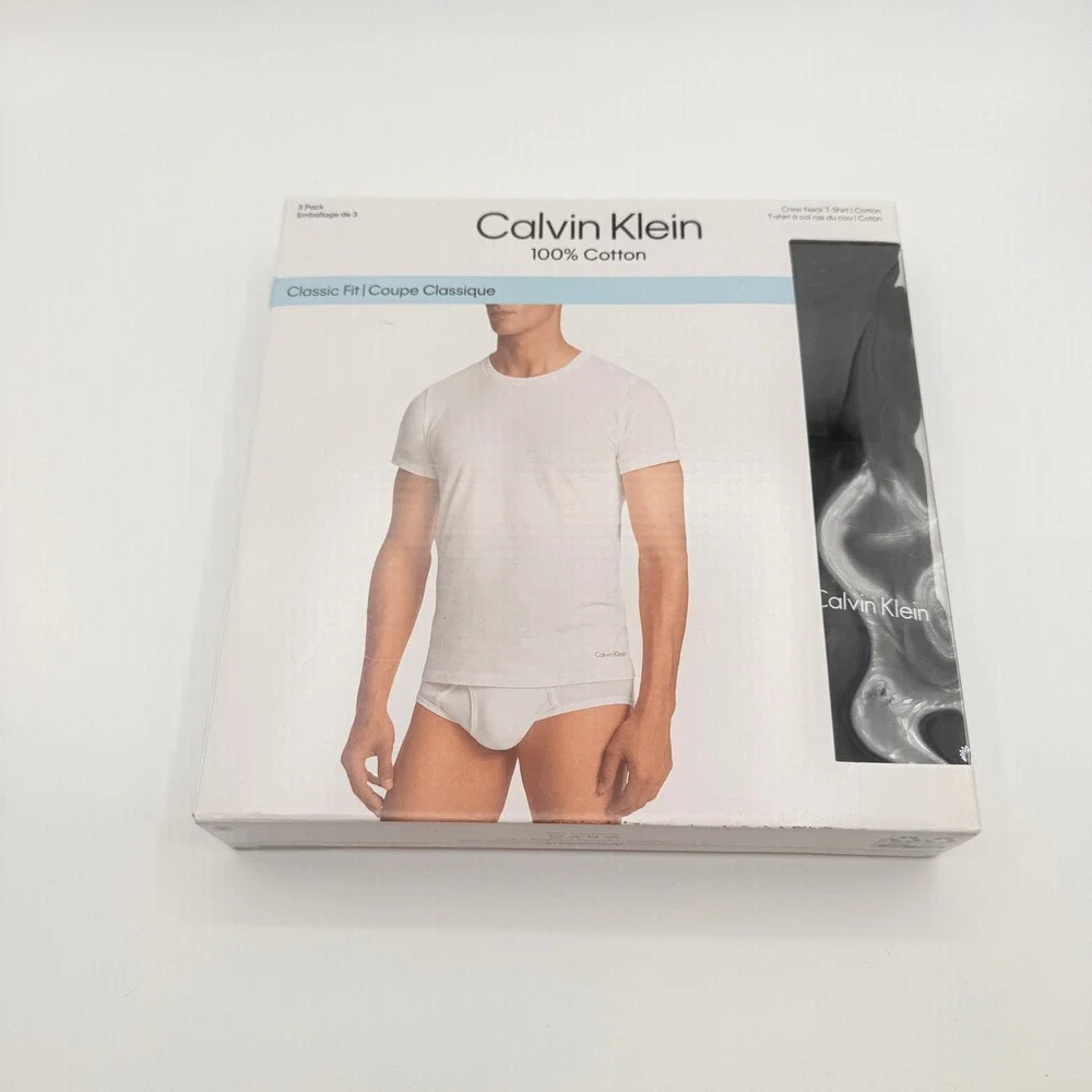 Calvin Klein Crew Neck Tshirt Pack Mens Medium Black 3 Classic Fit Cotton NWOT